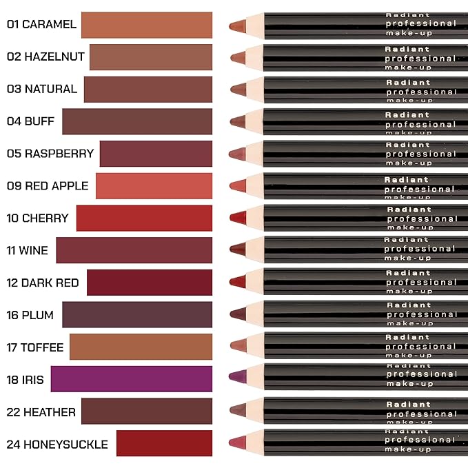 Radiant Professional Waterproof Lip Liner Pencil - Long Lasting Lip Liner for Defined Lips - Soft & Creamy Lipliner with Vitamin E - 1.20 gr, (09 RED APPLE)
