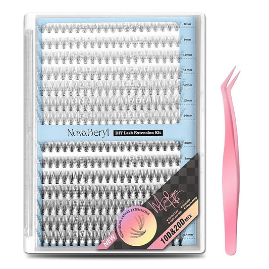 Madam Fifi 10D & 20D Lash Clusters, DIY Individual Lash Extensions, Soft Reusable Natural Eyelashes, 0.07mm C Curl, Mixed Lengths 8-14mm, Natural Look False Lashes