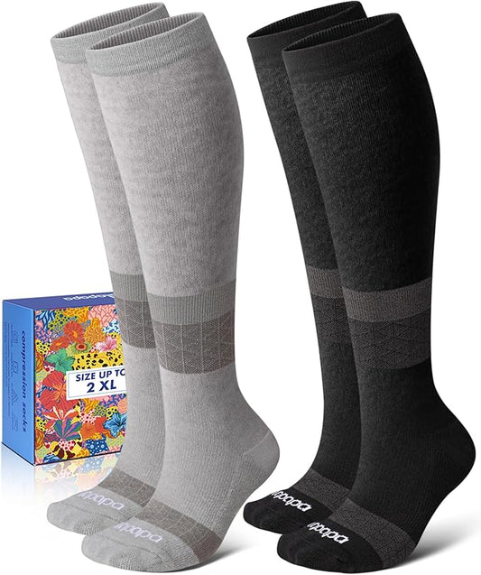 Lalapapa Thick Soft Cotton Compression Socks for Women Men 15-20mmHg Knee High Breathable Cotton Socks for All Day Comfort