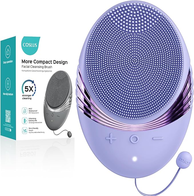 COSLUS Facial Cleansing Brush Face Scrubber: Silicone Waterproof Rechargeable Face Wash Brush, 5 Cleansing Modes, Electric Deep Cleaning for Men & Women, Removing Blackhead, Exfoliating, Massaging