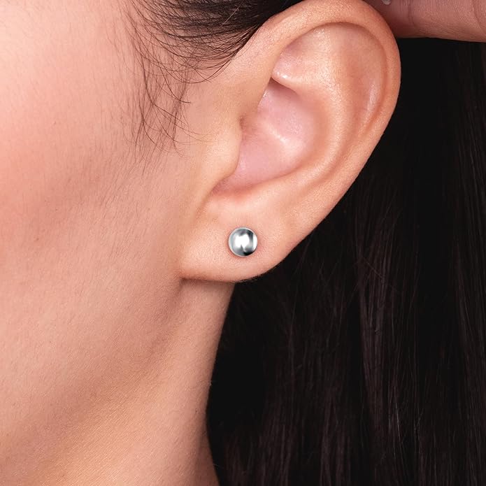 14k Real White Gold Ball Stud Earrings for Women & Men (2mm-8mm Diameter) - Real 14k Gold, Secure Screw Back Design