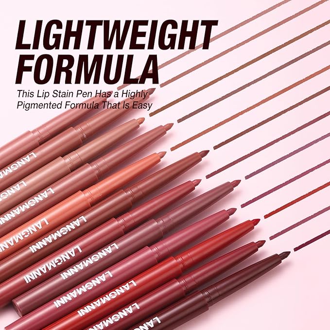 LANGMANNI 4Pcs Sculpting Matte Velvet Lip Liner Set,Smooth Creamy Texture,Waterproof And High Pigmented For Girls Daily Application Lip Makeup(9+10+11+12)