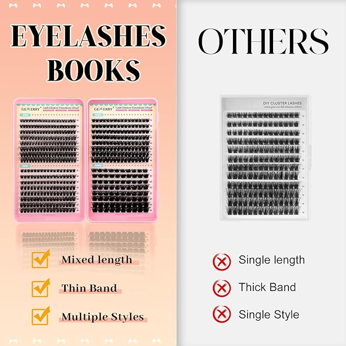 GEMERRY Lash Clusters 4 Style Clusters Eyelash Extensions False Eyelashes Wispy Natural Lashes Fluffy Individual Lashes for DIY at home (60D 80D 100D 200D, 8-16mm)