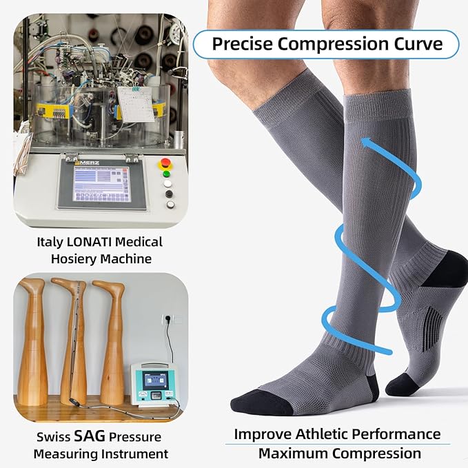 Bbfrey Compression Socks with Cushioned Sole & Arch Support - 15-20 mmHg Moderate Support Socks for Sports, Travel, Flying