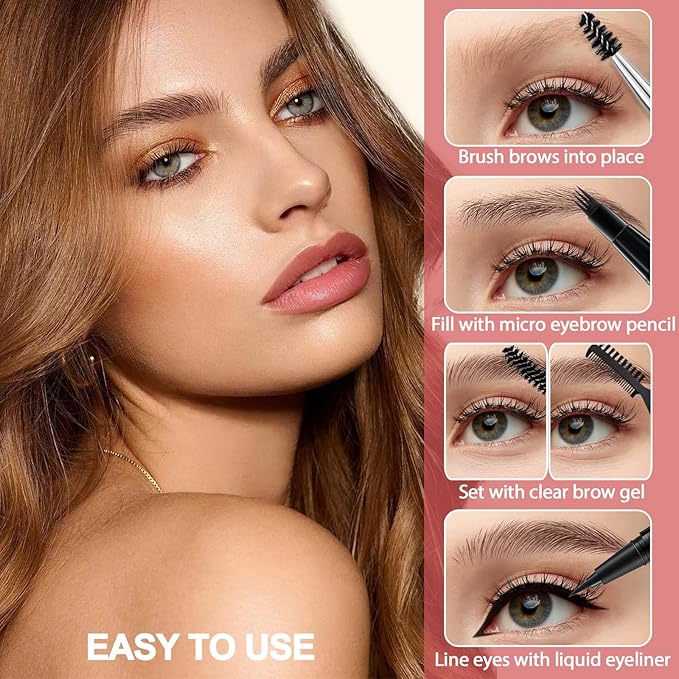 Eyebrow Pencil Kit, with Microblading Eyebrow Pen, Eyebrow Gel, Eyeliner, Eyebrow Brush, Eyebrow Pencils for Women, Waterproof, Smudge Proof, Long Lasting Makeup Formula - Medium Brown