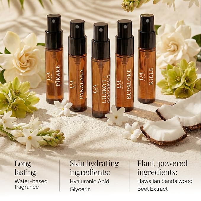 Variety Pack Body and Hair Mist from Hawaii, Hair Perfume for a Light, Hydrating Refresh, Body Mist for Women and Men, Alcohol-Free, With Moisturizing Hyaluronic Acid & Glycerin, Glass Bottle, 3.4 oz