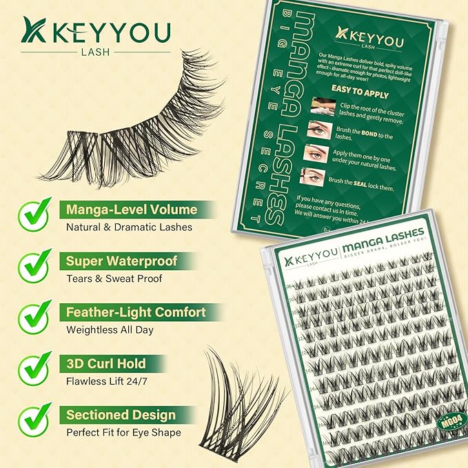 KEYYOULASH Manga Lash Clusters 8-18mm Fairy Eyelash Clusters Natural DIY Lash Extension Wispy with Soft Thin Band(MG04)