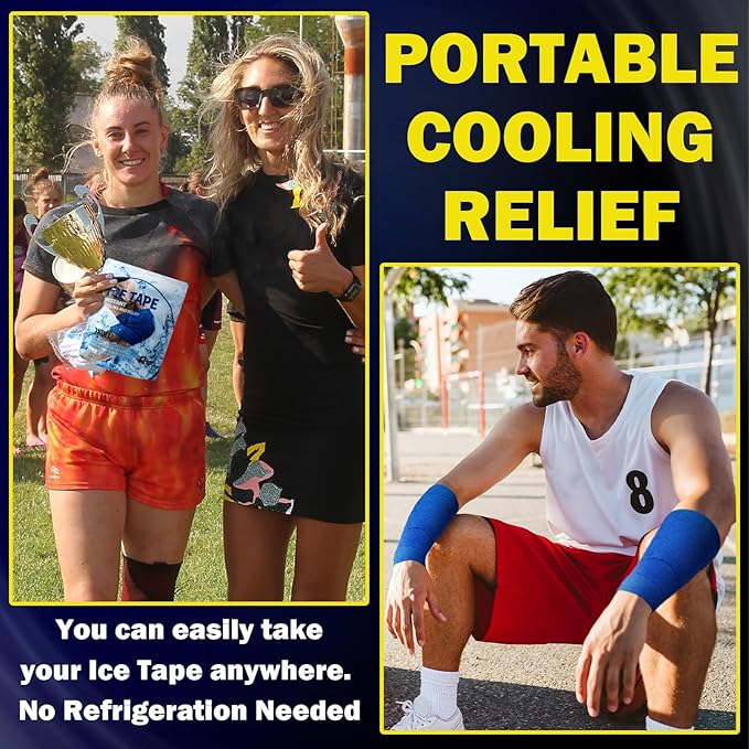 Geiserailie 2 Pcs Instant Cooling Ice Tape Self Sticking Compression Wrap Reusable Sport Ice Tapes No Refrigeration Needed Athletic Muscle Bandage for Pain Relief and Swelling(Blue,4 Inches)