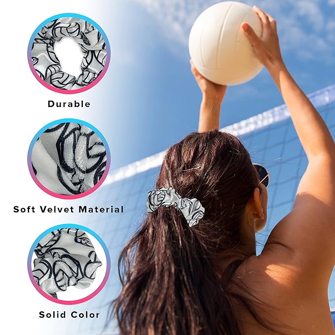 Volleyball Scrunchies, Velvet Hair Ties Headband Accessory, Set of 4 (White)