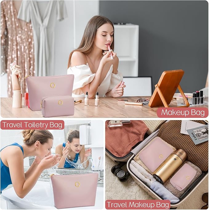 Valentine's Day Gifts for Women Girlfriend Initial Makeup Bag for Teen Girls Personalized Gifts for Friend Teacher Mom Wife Cosmetic Travel Toiletry Bag(Pink,O)