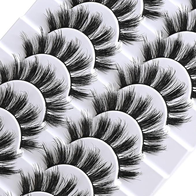 FARRED Fluffy Lashes Natural Eyelashes Short Wispy Eye Lash Strips 10 Pairs Separated Volume Eyelash Pack 16mm Dramatic Wispies Fake Strip Lashes Clusters Cat Eye Pestañas Spiky Look