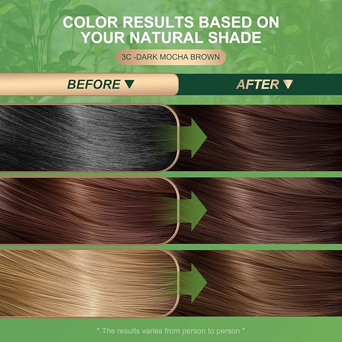 BioHueZ Permanent Hair Dye Hair Color for Gray Hair Coverage PPD-Free Hair Color Kit Medium Brown Hair Dye 3C Dark Mocha Brown Chocolate Brown