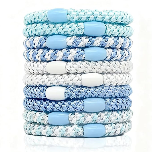 10-Piece Hair Ties: Soft Knitted Hair Tie for Thick/Coarse/Curly Hair. Gentle Hair Ties No Damage—Secure & Protect Strands (Blue)