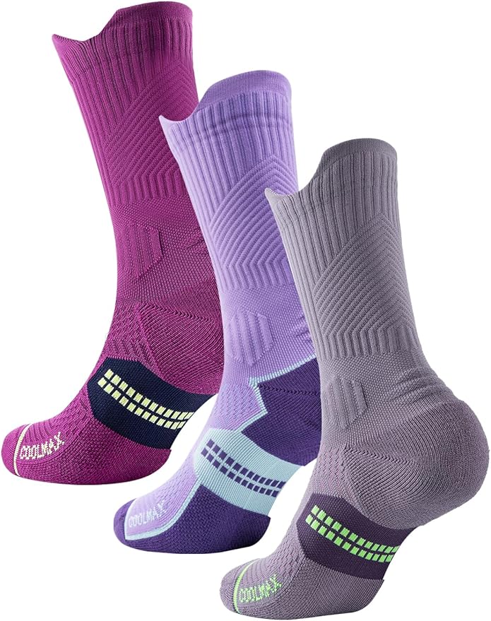 Juclise Womens Coolmax Bamboo Viscose Compression Running Crew Socks, Moisture-Wicking Anti-Blister Hiking&Gym Athletic