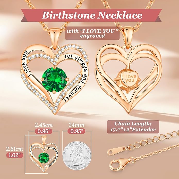 CDE Forever Love Heart Necklaces for Women, Wedding Anniversary, Birthday Mothers Day Christmas Day Gifts for Mom, Mother, Wife, friend, S925 Silver Jewelry with Birthstone Pendant