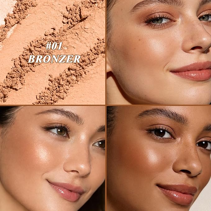 UCANBE Baked Luminous Bronzer Skin Enhancer, Buildable & Blendable Powder Bronzer 2-in-1 Highlight and Contour, Ultra-Fine Smooth Formula, Long-Lasting Natural Sunkissed Glow - 01Golden Crème (Bronze)
