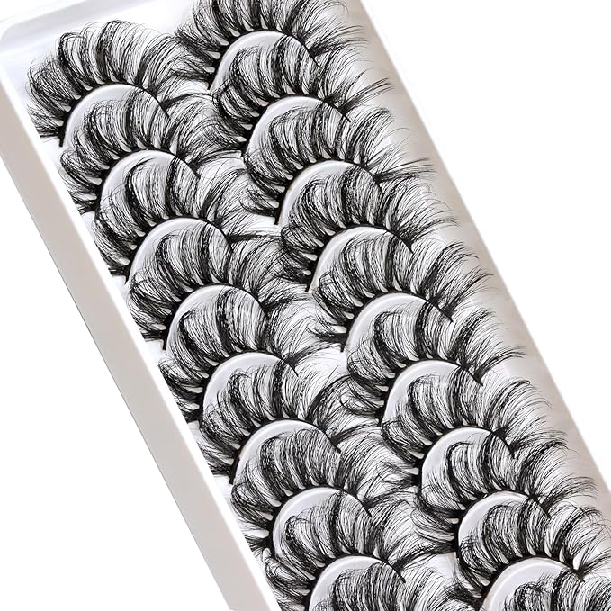 Veleasha Lashes Fluffy Wispy Faux Mink Eyelashes Criss-cross False Lashes 10 Pairs Pack Fake Eyelashes for Women (6D23)