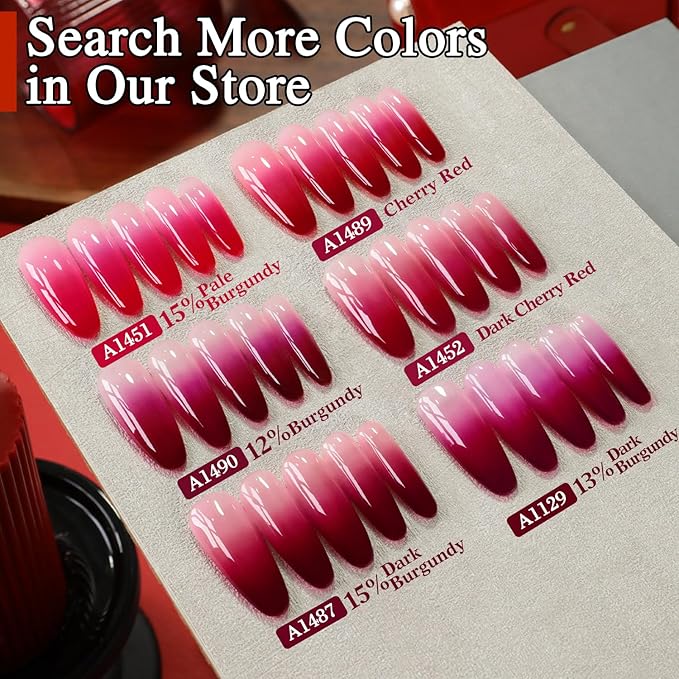 Double Rhythm Gel Polish 15ML Jelly Sheer Pastel Light Milky Color Pearl White Bottle 1 PC 0.5 OZ Full Size Nail Art Salon at Home (Cherry Red-D1489)