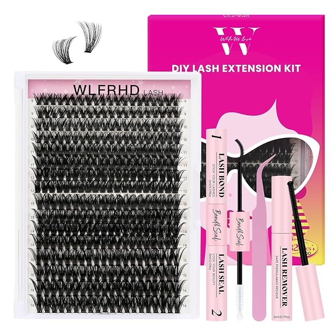 Lash Clusters Kit 320 Pcs DIY Individual Cluster Lashes D Curl Lash Extension Kit with Eyelash Bond and Seal, Remover, Tweezers Applicator Tool for False Eyelash Cluster Kit(60D, Mix9-16mm Kit)
