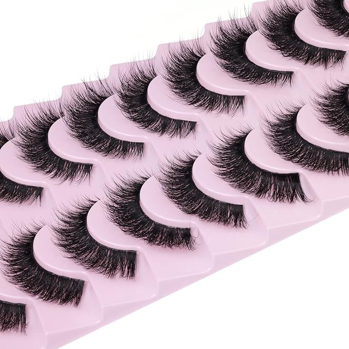 Russian Strip Lashes Cat Eye Mink Lashes Natural Wispy Eyelashes zanlufly D-Curly Volume False Eyealshes Clear Band Volume Natural Look Fake Lashes that Look Like Extensions Eye Lashes Pack