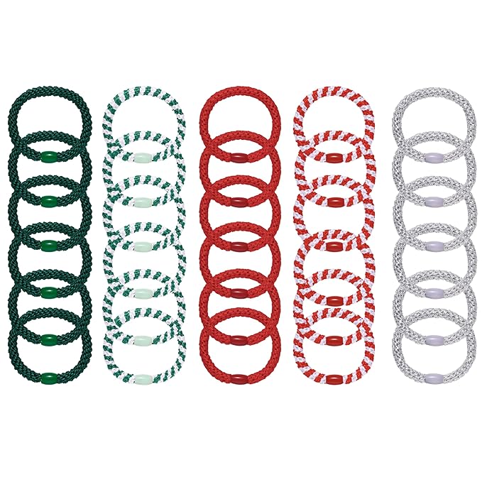 Hair Ties for Thick Hair 30 Pcs Elastics Hair Bands Ponytail Holders No Damage No Crease Hair Elastics For Women Girl(RED&GREEN)