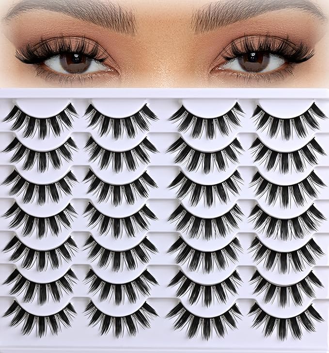 APCYUST Manga Lashes Wispy Spiky Anime Eyelashes 14 Pairs Doll-Eye Wet Look Cat-Eye Strip Lashes Faux Mink Manhua Eyelash Manga Look Reusable Manhwa False Eyelashes for Beginners