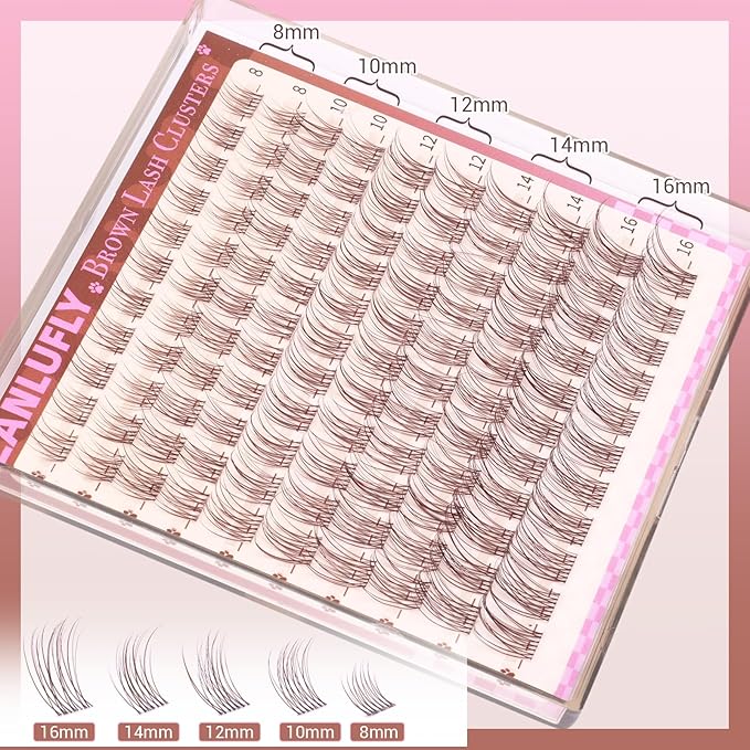 Brown Lash Clusters Kit Natural Dark Brown Eyelash Clusters Wispy Lash Extension Kit Brown Cluster Eyelash Extensions Kit 8-16MM DIY Individual Lashes with Lash Bond and Seal Tweezers by ZANLUFLY