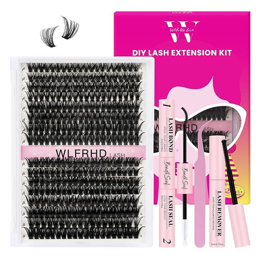 Lash Clusters Kit 320 Pcs DIY Individual Cluster Lashes D Curl Lash Extension Kit with Eyelash Bond and Seal, Remover, Tweezers Applicator Tool for False Eyelash Cluster Kit(60D+80D, Mix9-16mm Kit)