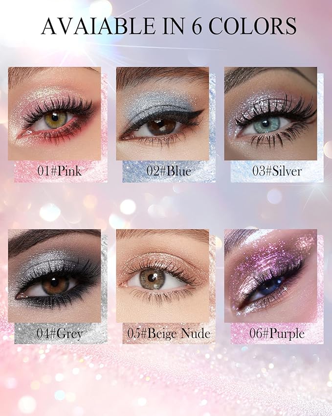 Glitter Cream Eyeshadow Palette, Purple Shimmer Long-Lasting Eye Shadow Pot, Single Holographic Iridescent Eyeshadow Palette Eye Brightener, Smooth Texture Blendable Highlighter Makeup for Women-06
