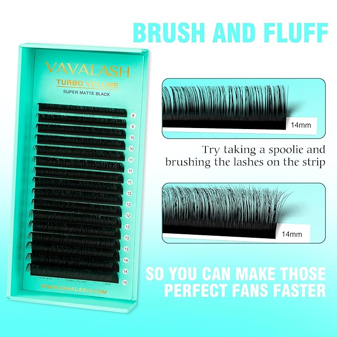 Shimmy-free Lashes Extenisons Self Fanning Eyelash Extensions 0.03 0.05 Turbo Volume Lashes C/CC/D Curl 16mm True Matte Black Lash Extensions Professional Volume Eyelashes (0.05-D-16mm)