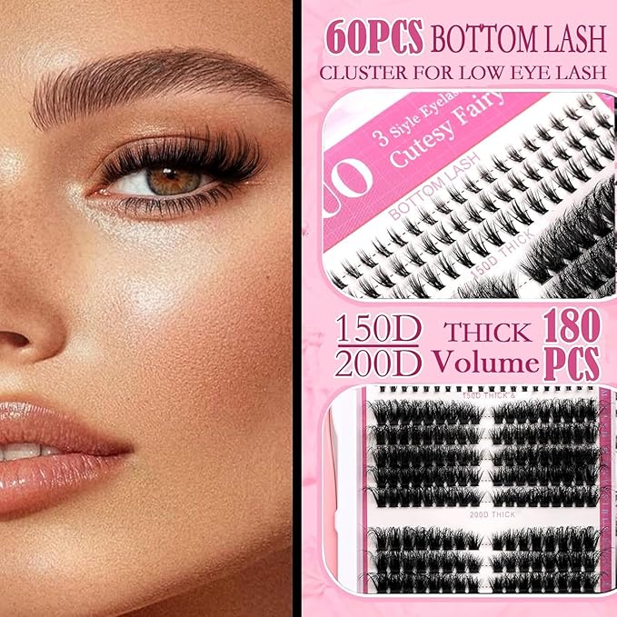 YIDUO Lashes Clusters Kit Gift Packs D Curl Cat-Eye Wispy Individual Faux Mink Fake Eyelashes, Volume Studio Effect, 498Pcs DIY False Eyelash Extensions with Bottom Lashes|Glue|Removers|Tweezers