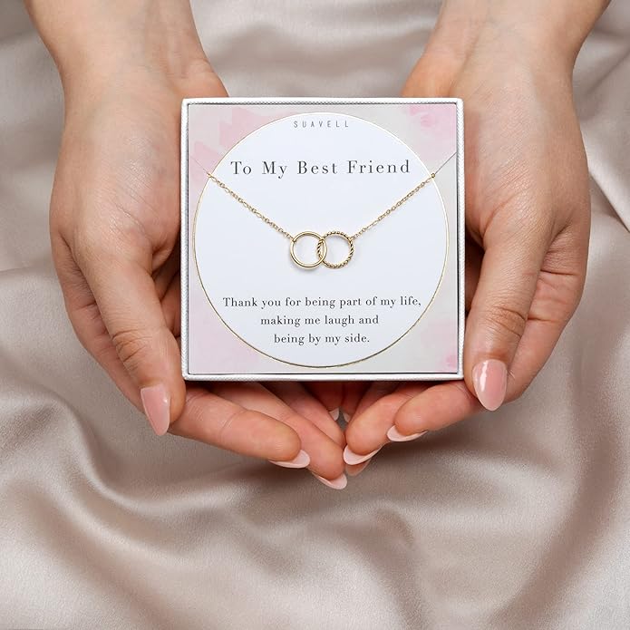 Suavell Best Friend Necklaces: Interlocking Circle Open Circle Ster Sterling Silver Chain Necklaces | Friendship Gifts, Birthday Gift Ideas