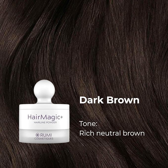 Rumi Cosmetiques HairMagic+ Root Touch Up Powder for Mature Women – Instant Gray Hair Coverage & Hairline Filler – Water-Resistant, Natural Finish, with Argan Oil & Vitamin E (Dark Brown)