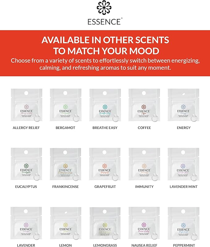 Essence Wearable Aromatherapy Nasal Diffuser – Grapefruit Essential Oil Nose Ring Silicone Inhaler for Stress & Mood Support - Made in USA & Travel-Friendly (3 Pack)