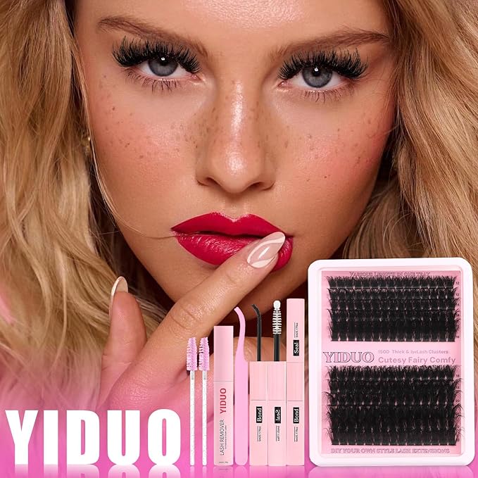 YIDUO Lashes Clusters Kit 150D 12-22MM D Curl Volume Wispy EyeLash Extensions Kit 180pcs Thick Individual DIY false eyelashes Extension with Bond and Seal |Tweezers |Removers |Eyelash Brush