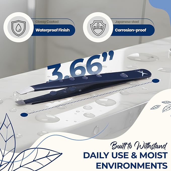 Professional Slant Tip Eyebrow Tweezers for Women & Men – Precision Hair Removal Tool – Stainless Steel Tweezers for Eyebrow Shaping, Facial Hair, Ingrown Hair & Splinter Removal (Midnight Indigo)