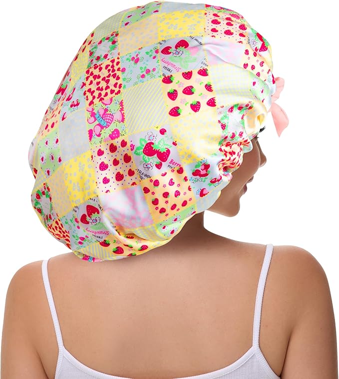 Double Layer Silk Bonnet with Tie Satin Lined Sleep Cap Hair Cover for Women's Curly Natural Hair