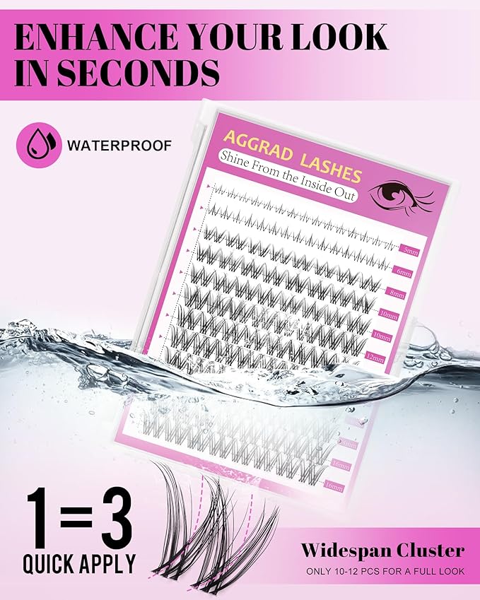 Venus Lash Clusters 8-16mm with 5-6mm Bottom Lashes Natural Eyelash Clusters D Curl -WideSpan DIY Eyelash Extension Individual Fake Eyelashes Clusters with 0.03mm Ultra-Thin Invisible Lash Band