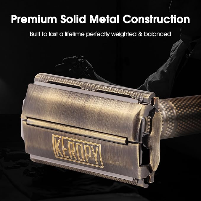 Premium Brass Double Edge Safety Razor Kit, Heavy Duty Anti-Rust Shaver for Classic Wet Shave - Luxury Shaving Gift for Him, Dad - High-End Reusable Razor Set - Bronze
