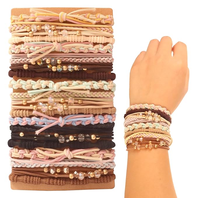 20 PCS Boho Hair Ties, Bracelets Hair Ties for Thick or Thin Hair, Ponytail Holders, 2.5’’ Hair Ties No-Damage