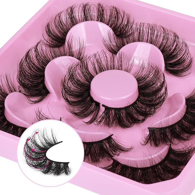 Focipeysa Lashes Mink Fluffy Wispy False Eyelashes 20mm Dramatic Faux Mink Eyelashes D Curl Long Fake Lashes Pack Look Like Extension