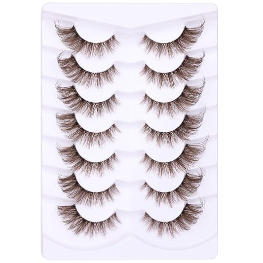 Brown Eyelashes Fairy Lashes Cat Eye Wispy False Eyelashes Strip Lashes Mink Flutter Strip Lashes Brown Fox Eye Long Volume Fake Eyelashes 7 Pairs ALICROWN