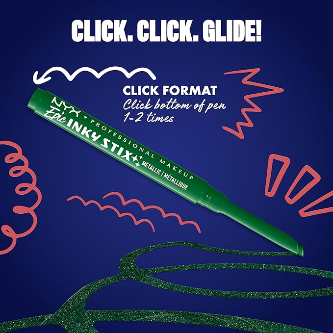 NYX PROFESSIONAL MAKEUP Epic Inky Stix Eyeliner, Mechanical Cream Gel Eyeliner, Waterproof Formula With Up To 24HR Wear - 14 Electric Emerald (Metallic Rich Green)