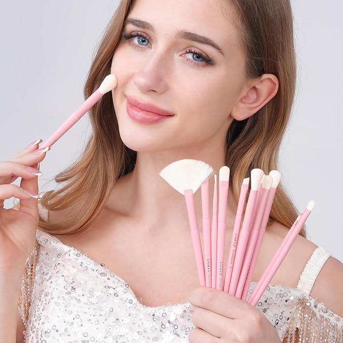 LORYP Makeup Brushes Set Labeled 18 Piece Face and Eye Brush Set Ultra soft hair Foundation, Concealer, Blush, Contour, Blending, Eyeshadow Pink Brush kit