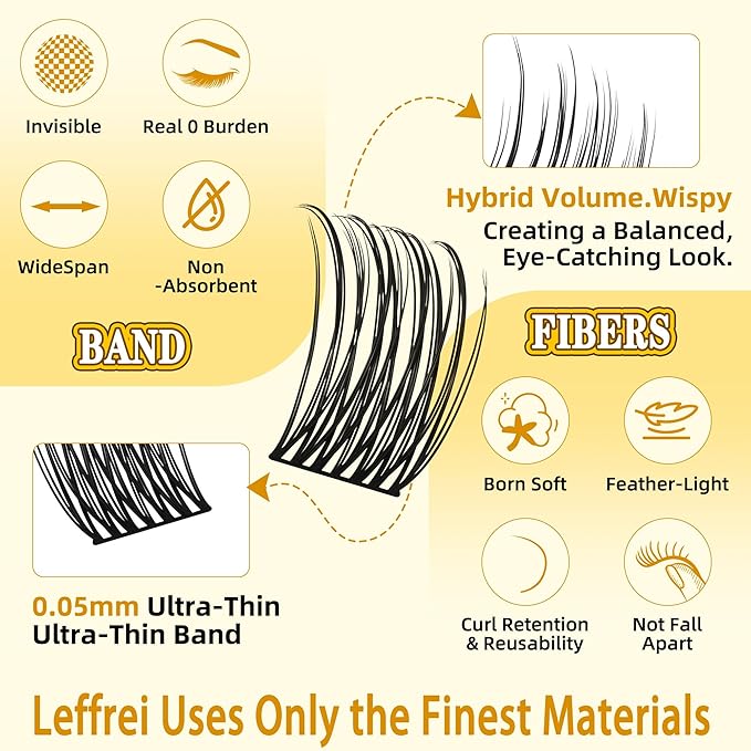 Leefrei Eyelash Cluster 10-18mm Wispy Eyelash Clusters D Curl DIY Lash Extension Natural Lash Clusters Individual Lashes (LF05 Lashes Only)