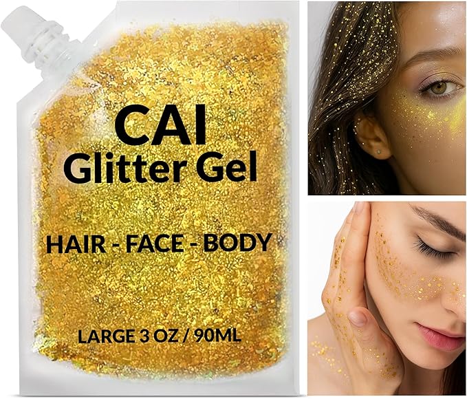 Face, Body & Hair Glitter Gel – Halloween Glitter for Kids and Women – 3 Oz Cosmetic-Grade Gel w/Moon & Stars for Festivals & Halloween Party, Easy Apply & Wash Off - Unicorn 5Pack