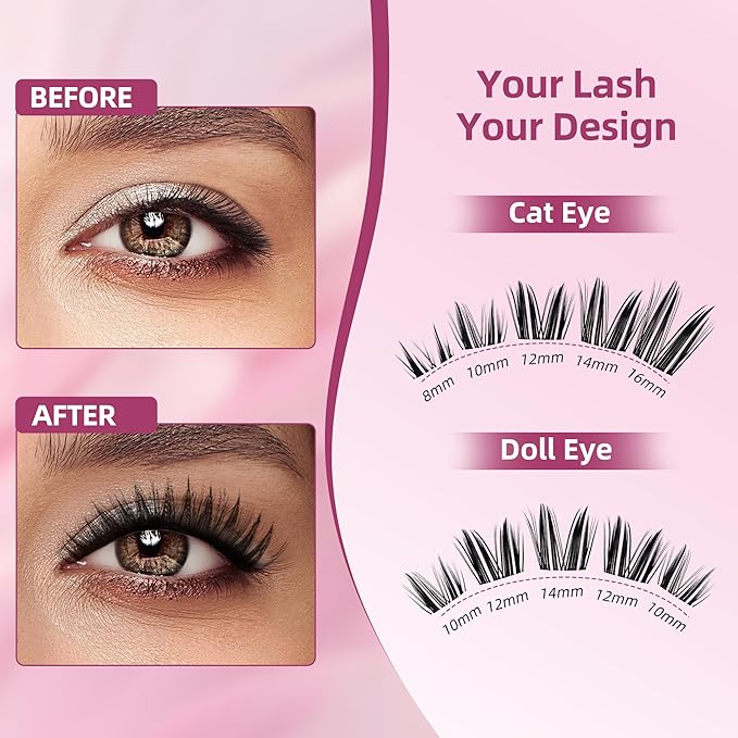 Dramatic Volume Lash Clusters, 0.05mm Thin Band 8-18mm C Curl, DIY Lash Extension Reusable, FayJoo BOLDEE 11 Lash Only