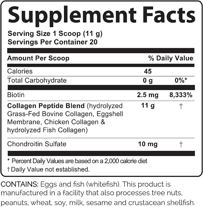 Advanced Collagen Plus Powder – 5 Types of Collagen (I, II, III, V, X) with Biotin & Chondroitin Sulfate – Supports Skin, Hair, Joints & Nails – Unflavored, Easy-Mix Formula