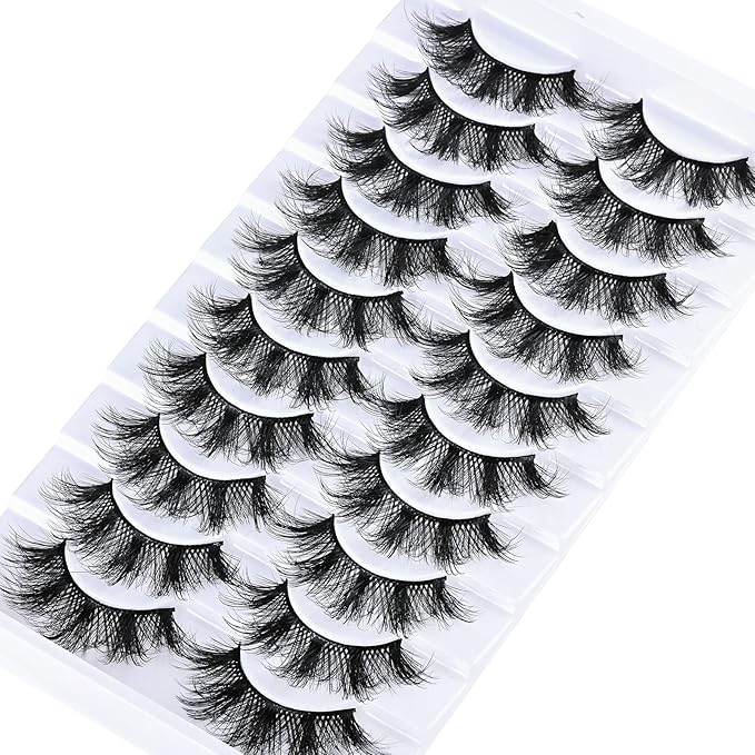 FARRED Wispy Lashes Fluffy Eyelashes False Eye Lash Strips 10 Pairs Doll Eye Mink Eyelash Wispies Pestañas Natural Look