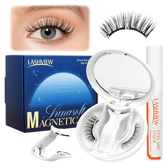 LASHVIEW Magnetic Eyelashes with Applicator Upgrade Soft Magnetic Eyelashes Natural Look Reusable No Glue or Eyeliner Needed Easy to Wear and Remove (RC25)